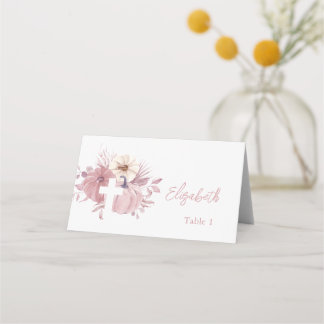 Pumpkin Cross Fall Girl Baptism Place Card