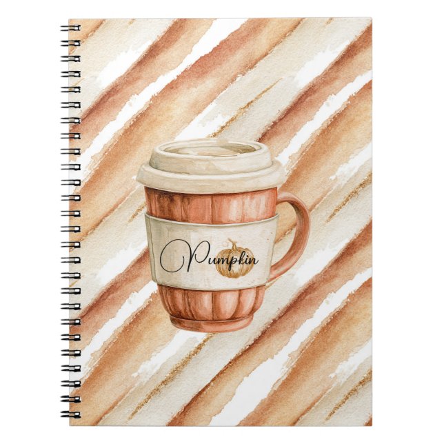 Pumpkin Cup Peach Latte Stripes   Notebook (Front)