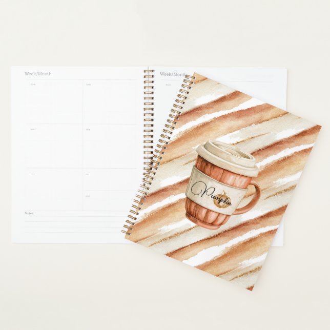 Pumpkin Cup Peach Latte Stripes   Planner (Display)