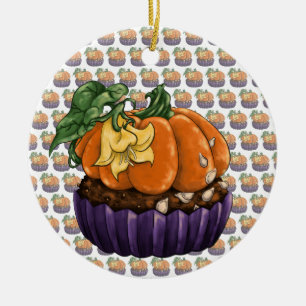 Pumpkin Cupcake Ceramic Ornament