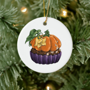 Pumpkin Cupcake Ceramic Ornament