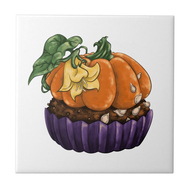 Pumpkin Cupcake Ceramic Tile (Front)