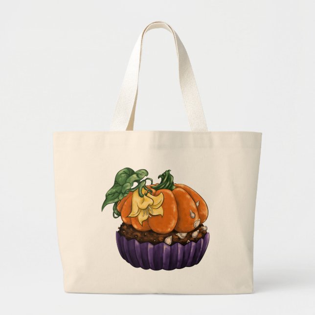 Pumpkin Cupcake Large Tote Bag (Front)