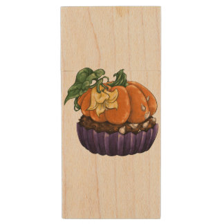Pumpkin Cupcake Wood Flash Drive