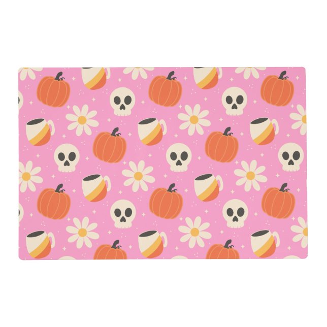 Pumpkin cuppa on Bright Pink Laminated Placemat (Front)