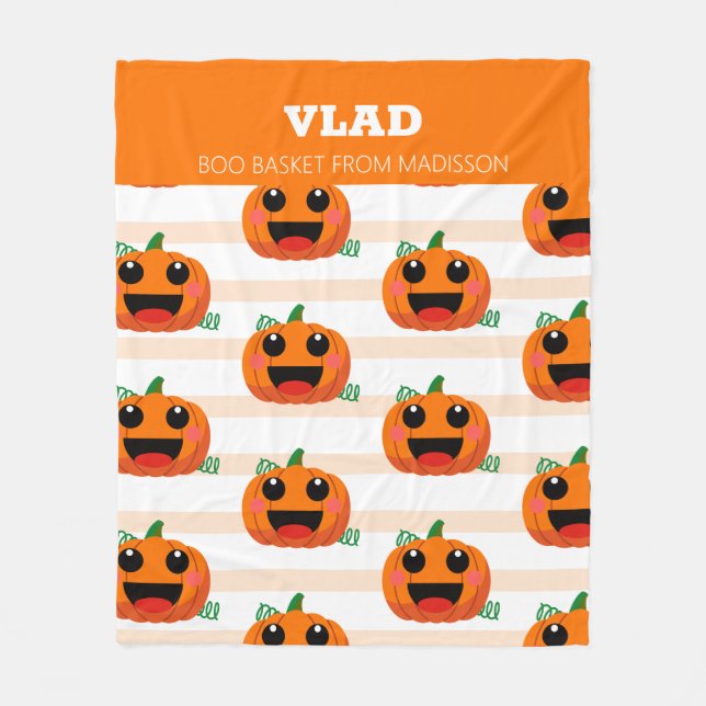 Pumpkin Cute Halloween Boo Basket Fleece Blanket (Front)