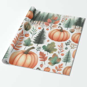 Pumpkin Cute Watercolor Fall & Autumn Thanksgiving Wrapping Paper