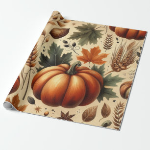 Pumpkin Cute Watercolor Fall & Autumn Thanksgiving Wrapping Paper