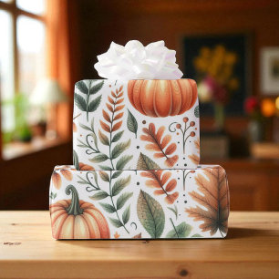 Pumpkin Cute Watercolor Fall & Autumn Thanksgiving Wrapping Paper