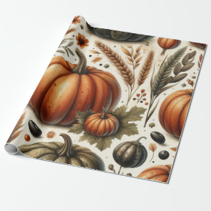 Pumpkin Cute Watercolor Fall & Autumn Thanksgiving Wrapping Paper