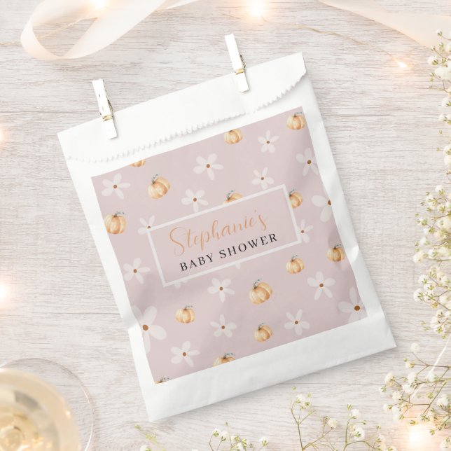 Pumpkin Daisy Autumn A Little Pumpkin Baby Shower Favor Bag (Clipped)