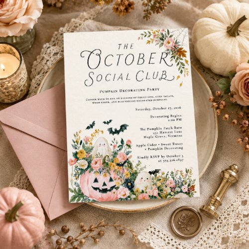 Pumpkin Decorating Party October Social Club Invitation
