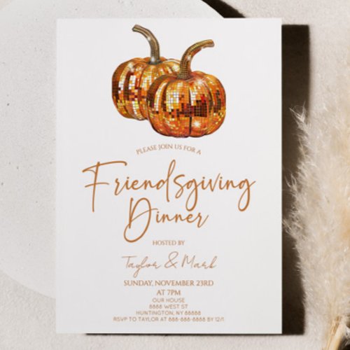 Pumpkin Disco Ball Friendsgiving Dinner Party Invitation