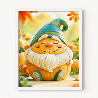 Pumpkin Disguised as a Garden Gnome Poster