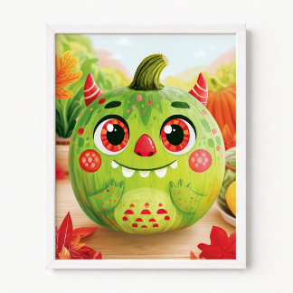 Pumpkin Disguised as Green Monster Poster