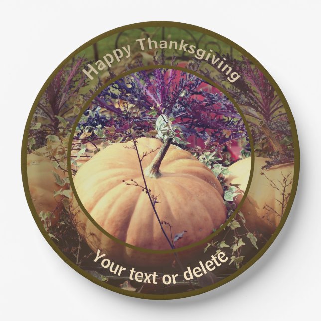 Pumpkin Display Personalized Fall Thanksgiving Paper Plates (Front)
