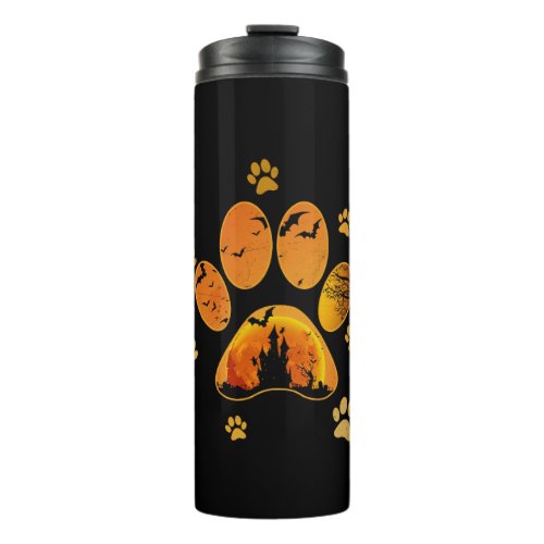 Pumpkin Dog Cat Paw Print Halloween Pet Cat Lover  Thermal Tumbler