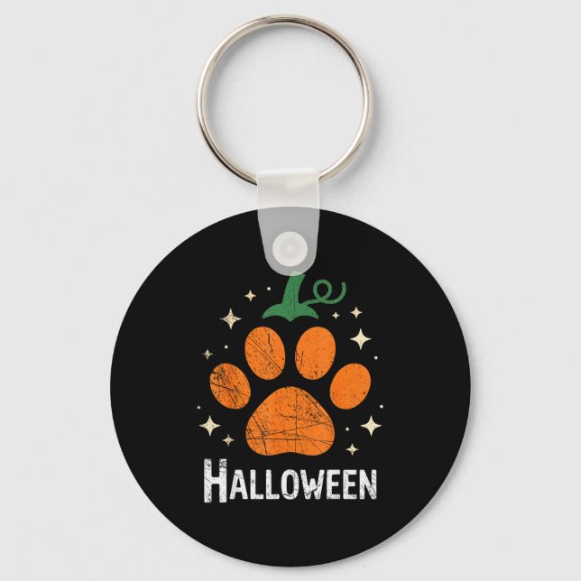 Pumpkin Dog Cat Paw Print Halloween Pet Lover  Keychain (Front)