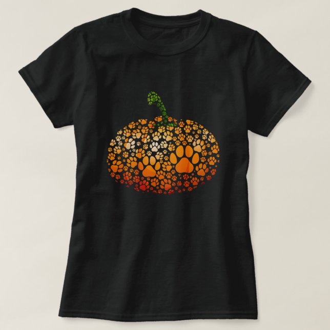 Pumpkin Dog Cat Paw Prints Halloween T-Shirt Gift  (Design Front)