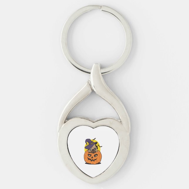 Pumpkin Dog Halloween, Funny Halloween Dog Keychain (Front)