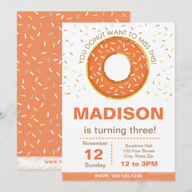 Pumpkin Donut Birthday Invitation (Front/Back)