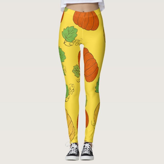 Pumpkin Doodle: Hand Drawn Seamless Leggings (Front)
