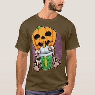 Pumpkin Drinking Boba Lazy Halloween Costume Jack  T-Shirt