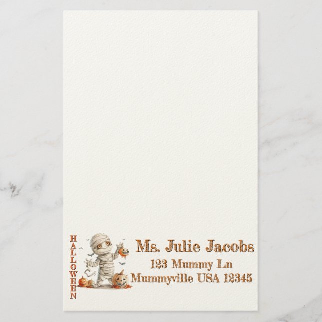 Pumpkin Drip – Mummy with a Sweet Scare Stationery (Front)