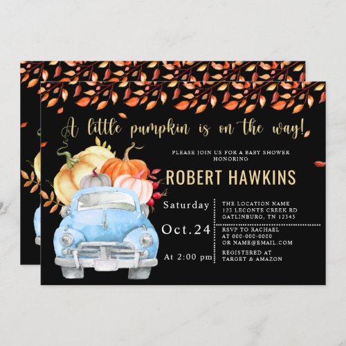 Pumpkin Drive By Fall Baby Shower Invitation