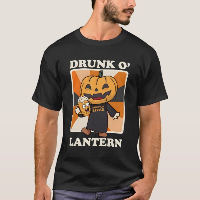 Pumpkin Drunk O' Lantern Beer Drinkers Halloween T-Shirt (Front)