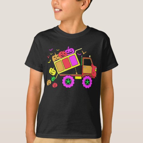 Pumpkin Dump Truck Lazy Halloween Costume For Kid T_Shirt