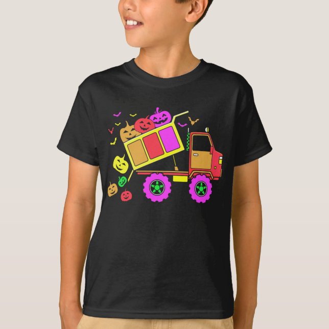 Pumpkin Dump Truck Lazy Halloween Costume For Kid T-Shirt (Front)