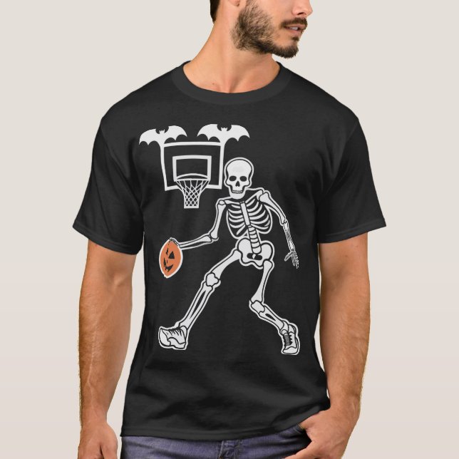 Pumpkin Dunker, Skeleton Basketball  t-shirt (Front)