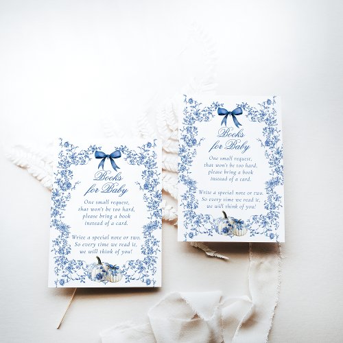 Pumpkin Dusty Blue Toile Floral Book Baby Shower Enclosure Card