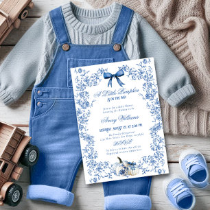Pumpkin Dusty Blue Whimsical Floral Baby Shower Invitation