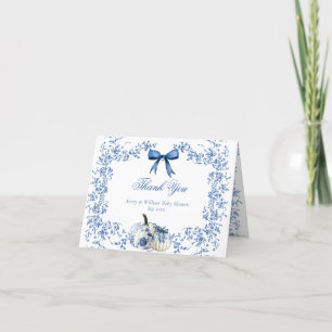 Pumpkin Dusty Blue Whimsical Floral Baby Shower Letterpress Thank You Card