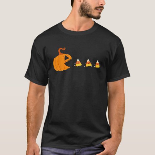 Pumpkin Eating Candy Corn Halloween Candy Corn Emo T_Shirt