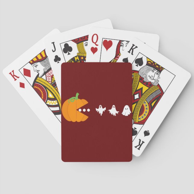  Pumpkin Eating Ghost Gamer Halloween Men Women   Poker Cards (Back)