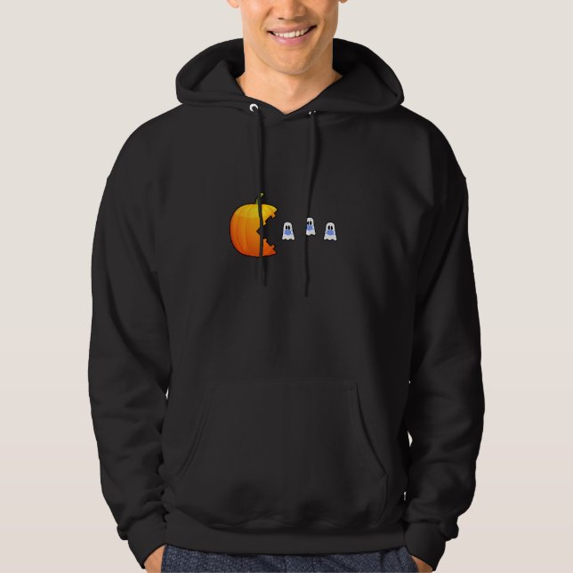 Pumpkin Eats Ghosts Classic Video Game For Hallowe Hoodie (Front)