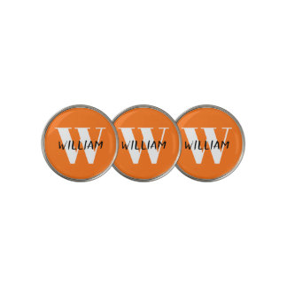 Pumpkin | Elegant Black Name and White Initial Golf Ball Marker