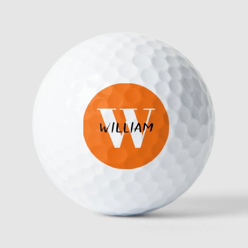 Pumpkin  Elegant Black Name and White Initial  Golf Balls
