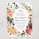 Pumpkin Elegant Fall Floral Rustic Themed Wedding Invitation (Front/Back)