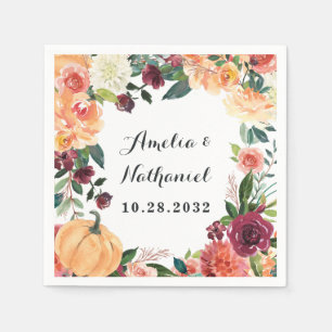 Pumpkin Elegant Fall Floral Rustic Themed Wedding Napkins