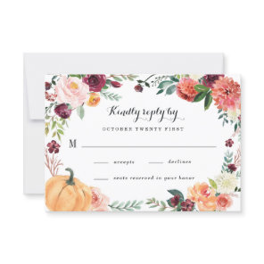 Pumpkin Elegant Fall Floral Rustic Themed Wedding RSVP Card