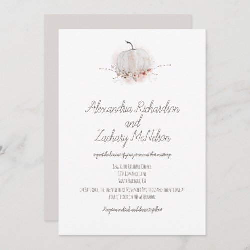 Pumpkin Elegant Rustic Fall Watercolor Wedding Invitation