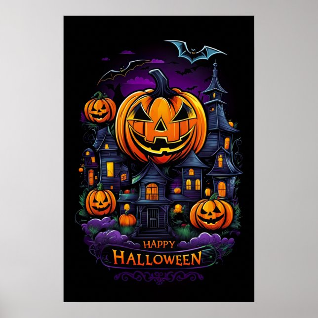 Pumpkin Embrace, Halloween Mansion Poster (Front)