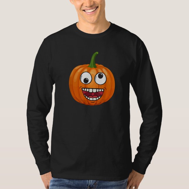 Pumpkin Emoje Eye Open Halloween Fun Season Costum T-Shirt (Front)