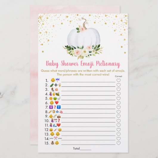 Pumpkin Emoji Pictionary Baby Shower Game (Front/Back)