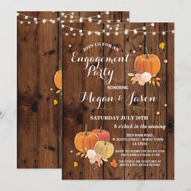 Pumpkin Engagement Party Shower Rustic Wood Invite (Front/Back)