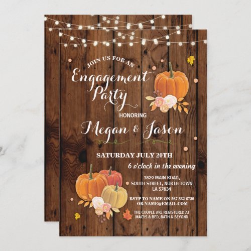 Pumpkin Engagement Party Shower Rustic Wood Invite